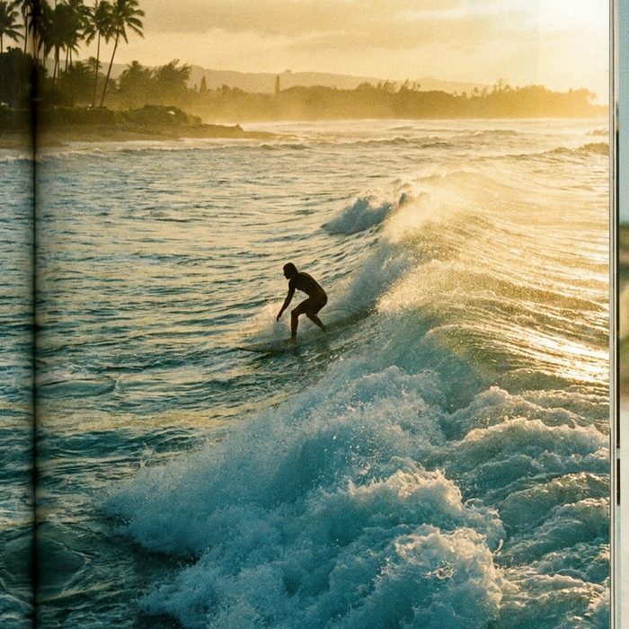 Business Motivation: Surfer auf offener See im weichen Gegenlicht